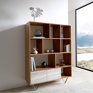 Highboard Kleo 115x150 cm Akazie Natur 2 Türen V-Fuß Edelstahl, Highboards