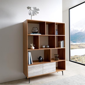 Highboard Kleo 115x150 cm Akazie Natur 2 Türen Winkelfuß Metall Schwarz, Highboards