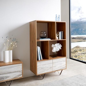 Highboard Kleo 90x130 cm Akazie Natur 2 Türen V-Fuß Edelstahl, Highboards