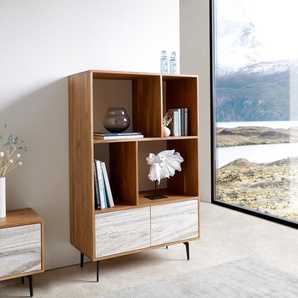 Highboard Kleo 90x130 cm Akazie Natur 2 Türen Winkelfuß Metall Schwarz, Highboards