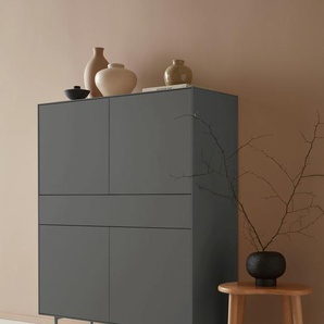 Highboard LEGER HOME BY LENA GERCKE Essentials Sideboards Gr. B/H/T: 112 cm x 144 cm x 42 cm, 1, grau (anthrazit) Highboards Höhe: 144cm, MDF lackiert, Push-to-open-Funktion