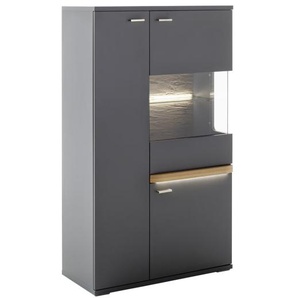 Highboard Marsalla, Balkeneiche massiv geölt, Royal grey, inkl. Front LED-Beleuchtung