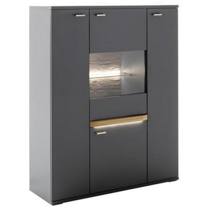 Highboard Marsalla, Royal grey, Balkeneiche massiv geölt, inkl. Front LED-Beleuchtung