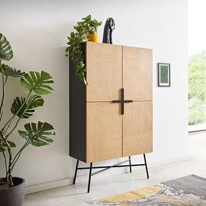 Highboard Mikkusu 90x150 cm Bambus Natur Mango Schwarz 4 Türen Metall Schwarz, Highboards