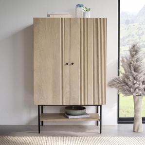 Highboard Nestos 90x140 cm Mango White Wash Metall Schwarz 2 Türen, Highboards