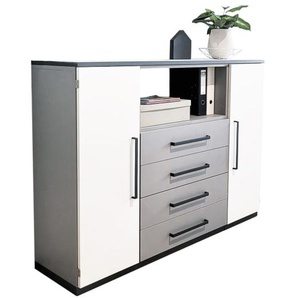 Highboard objekt.plus 194, mittelgrau/weiß