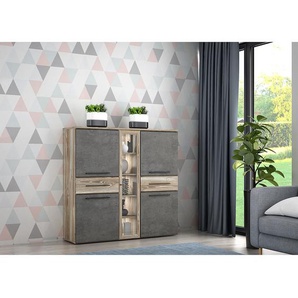 Highboard 140 x 135 x 41cm Braun/Grau