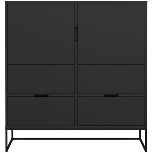 Highboard, Schwarz, Holzwerkstoff, 2 Fächer, 4 Schubladen, 118x127x43 cm, FSC Mix, Typenauswahl, Beimöbel erhältlich, Wohnzimmer, Kommoden & Sideboards, Highboards