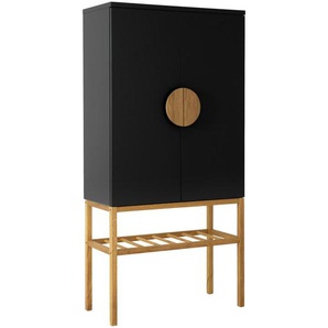 Highboard, Schwarz, Holzwerkstoff, Eiche, teilmassiv,vollmassiv, 2 Fächer, 80x162x37 cm, Wohnzimmer, Kommoden & Sideboards, Highboards
