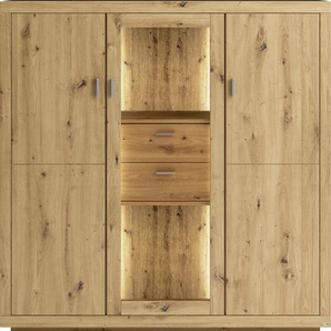 Highboard SET ONE BY MUSTERRING Chandler Sideboards Gr. B/H/T: 140 cm x 142,2 cm x 37,9 cm, Eiche Artisan, 2, braun (eiche artisan) Highboards Maße (BxHxT) 140 x 142,2 37,9 cm, Tür mit Glasausschnitt
