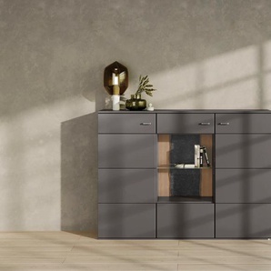 Highboard SET ONE BY MUSTERRING TACOMA Sideboards Gr. B/H/T: 180 cm x 127,4 cm x 43,6 cm, grau (grafit matt) Highboards Typ 52, Breite 180 cm, mit getönter Glastür