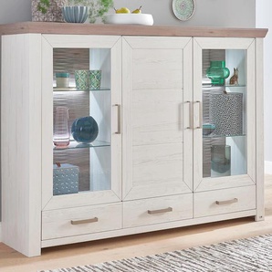 Highboard SET ONE BY MUSTERRING york Sideboards Gr. B/H/T: 184 cm x 127 cm x 44 cm, 3, beige (pino aurelio, eiche nelson) Highboards Typ 57,Breite 184 cm