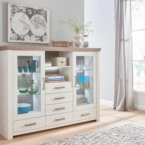 Highboard SET ONE BY MUSTERRING york Sideboards Gr. B/H/T: 184 cm x 127 cm x 44 cm, 6, beige (pino aurelio, eiche nelson) Highboards Typ 56, Breite 184 cm