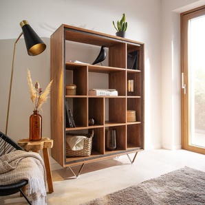 Highboard Stonegrace 115x150 Akazie Natur 12 Fächer Steinfurnier V-Fuß, Standregale
