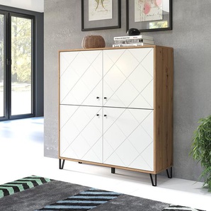 Highboard Touch 123 x 136 x 40cm Braun/Weiß