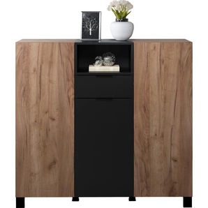 Highboard TRENDTEAM Kendo Sideboards Gr. B/H/T: 125 cm x 117 cm x 40 cm, 1, braun (eiche kraft tabak, schwarz matt melamin) Highboards Hochschrank Eiche, hellbraun matt, Breite 125cm, Höhe 117cm