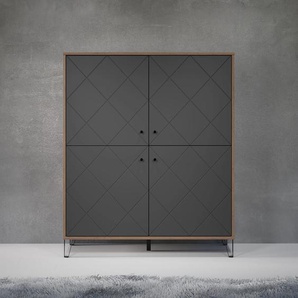 Highboard TRENDTEAM Montez Sideboards Gr. B/H/T: 123 cm x 136 cm x 40 cm, schwarz (eiche kraft gold melamin, graphite tiefzieh) Highboards außergewöhnliches Design mit strukturierten Fronten, Soft-Close