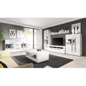 Highboard 90 x 136 x 39cm Weiß/Hochglanz Weiß