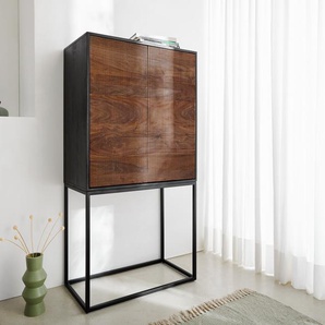 Highboard Vaag 80x150 cm Sheesham Natur Mango Schwarz Metall Schwarz 2 Türen, Highboards