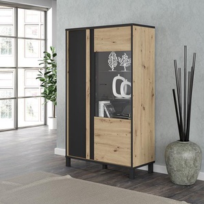 Highboard 95 x 159 x 42cm Schwarz/Braun/Eiche Artisan Dekor