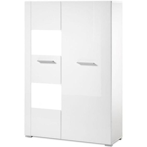 Highboard-Vitrine CLAVI-61 in Hochglanz weiß, LED-Spots, b/h/t ca.: 80/123/35 cm