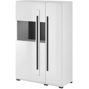 Highboard Vitrine weiß Hochglanz TURDA-83 modern mit Absetzungen in schwarz, b/h/t: ca. 90/136/39 cm