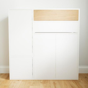 Highboard Weiß - Highboard: Schubladen in Eiche & Türen in Weiß - Hochwertige Materialien - 115 x 118 x 34 cm, Selbst designen