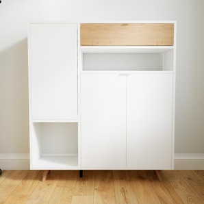 Highboard Weiß - Highboard: Schubladen in Eiche & Türen in Weiß - Hochwertige Materialien - 115 x 129 x 34 cm, Selbst designen
