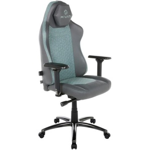 Hivar Gamingstuhl, Grau, Schwarz, Türkis, Metall, Textil, Drehkreuz, 79x142x77 cm, Stoffauswahl, Typenauswahl, Wippmechanik mit Härtegradeinstellung, Sitzfläche 360° drehbar, inklusive Armlehnen, Nackenkissen abnehmbar, ergonomische Rückenlehne, Kinder &