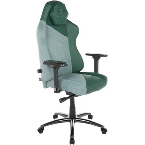Hivar Gamingstuhl, Grün, Schwarz, Hellgrün, Metall, Textil, Drehkreuz, 79x142x77 cm, Stoffauswahl, Typenauswahl, Wippmechanik mit Härtegradeinstellung, Sitzfläche 360° drehbar, inklusive Armlehnen, Nackenkissen abnehmbar, ergonomische Rückenlehne, Kinder
