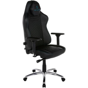 Hivar Gamingstuhl, Schwarz, Türkis, Metall, Textil, Drehkreuz, 79x142x77 cm, Stoffauswahl, Typenauswahl, Wippmechanik mit Härtegradeinstellung, Sitzfläche 360° drehbar, inklusive Armlehnen, Nackenkissen abnehmbar, ergonomische Rückenlehne, Kinder &