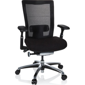 hjh OFFICE High End Bürostuhl NOVA PRO ALU Ergonomischer Schreibtischstuhl mit Armlehnen Stoff / Netzstoff Schwarz Drehstuhl für Büro, Zuhause 657651