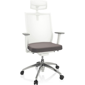 hjh OFFICE Profi Bürostuhl ASPEN WHITE PRO Ergonomischer Schreibtischstuhl mit Armlehnen (höhenverstellbar) Stoff / Netzstoff Grau/Weiß Drehstuhl für Büro, Zuhause 657632