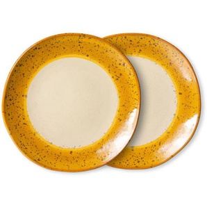 HK living 70s Ceramic Side Plate Beilagenteller 2er-Set - autumn - 2er-Set: Ø 22 cm - Höhe 2 cm
