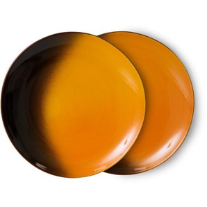 HK living Ceramic 70s Dessertteller 2er Set - sunshine - 2er-Set: Ø 17,5 cm - 17,5x17,5x2 cm