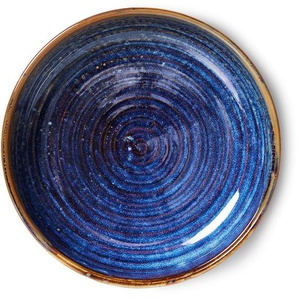 HK living home chef ceramics tiefer Teller - rustic blue - 1-Stück: L - 560 ml - Ø 21,5 cm