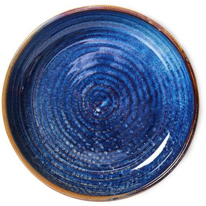 HK living home chef ceramics tiefer Teller - rustic blue - 1-Stück: M - 480 ml - Ø 19,3 cm