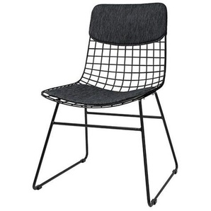 HK living Sitzkissen gefüllt für Wire Chair Esszimmerstuhl - Black - 37x42 cm - Rücken 22x41 cm