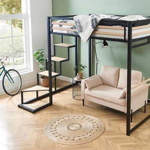 Hochbett - 140 x 200 cm - Metall & MDF - Naturfarben & Schwarz - JOGUI