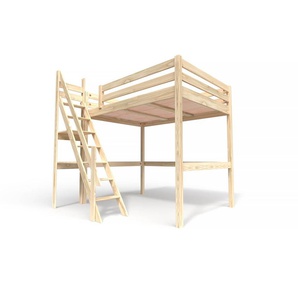 Hochbett 140x200 aus holz Sylvia mit Mülertreppe