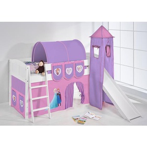Hochbett Eiskönigin 90 x 200cm Weiß/Flieder mit Rutsche & Turm/mit Leiter