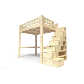 Hochbett in holz 140x200 Alpage mit treppenregal