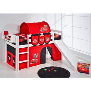 Hochbett Disney Cars 90 x 200cm Weiß mit Rutsche/mit Leiter