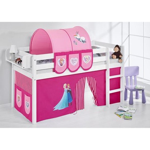 Hochbett Eiskönigin 90 x 190cm Weiß/Pink mit Leiter