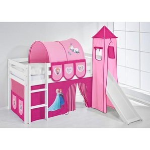 Hochbett Eiskönigin 90 x 200cm Weiß/Pink mit Rutsche & Turm