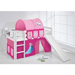 Hochbett Eiskönigin 90 x 200cm Weiß/Pink mit Rutsche