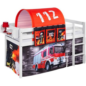 Hochbett Feuerwehr 90 x 200cm Weiß mit Leiter