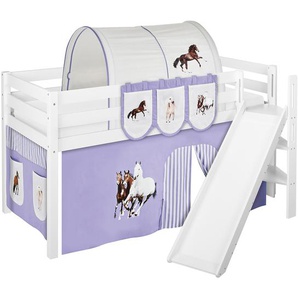 Hochbett Pferde II 90 x 190cm Weiß/Flieder