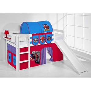 Hochbett Spiderman 90 x 190cm Weiß mit Rutsche/mit Leiter