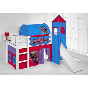 Hochbett Spiderman 90 x 190cm Weiß mit Rutsche & Turm/mit Leiter